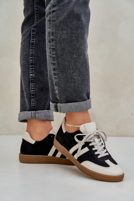 Zazoo N1068 Oda Žemas Sneakers modelio batai Moteriškas juodos spalvos Zazoo N1068 Oda Žemas Sneakers modelio batai Moteriškas juodos spalvos