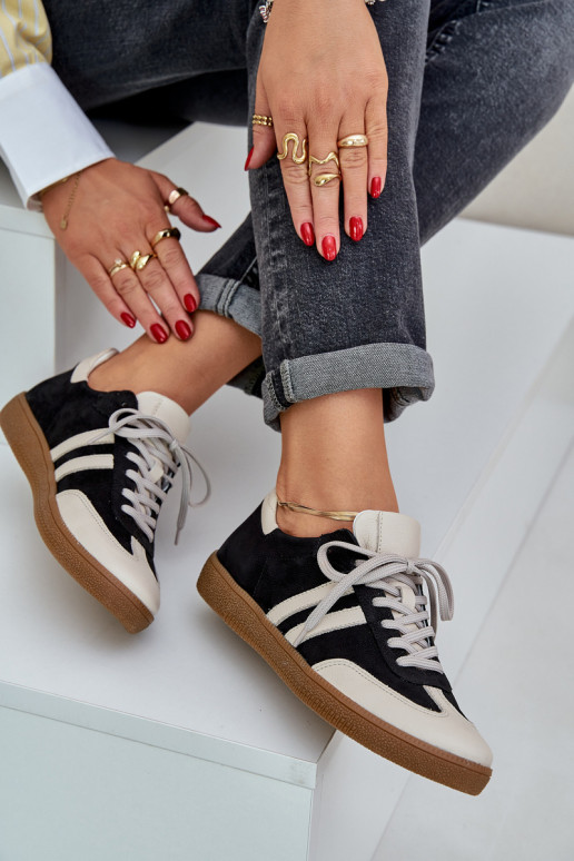 Zazoo N1068 Oda Žemas Sneakers modelio batai Moteriškas juodos spalvos Zazoo N1068 Oda Žemas Sneakers modelio batai Moteriškas juodos spalvos