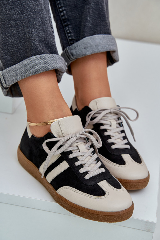 Zazoo N1068 Oda Žemas Sneakers modelio batai Moteriškas juodos spalvos Zazoo N1068 Oda Žemas Sneakers modelio batai Moteriškas juodos spalvos