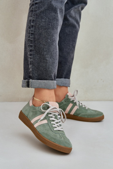 Zazoo N1068 iš zomšos Žemas Sneakers modelio batai Moteriškas žalios spalvos