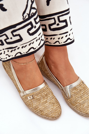 Elegantiško stiliaus odinės espadrilės su pynimu Zazoo 10178 smėlio-aukso spalvos