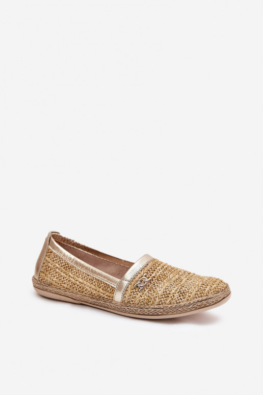 Elegantiško stiliaus Odinės espadrilės Su Braid Zazoo 10178 smėlio spalvos-aukso spalvos