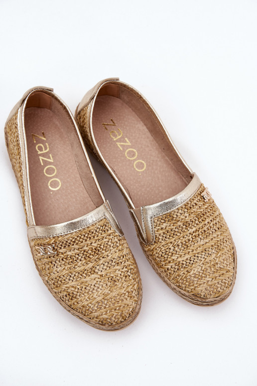Elegantiško stiliaus Odinės espadrilės Su Braid Zazoo 10178 smėlio spalvos-aukso spalvos