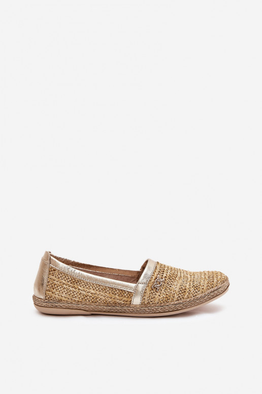 Elegantiško stiliaus Odinės espadrilės Su Braid Zazoo 10178 smėlio spalvos-aukso spalvos