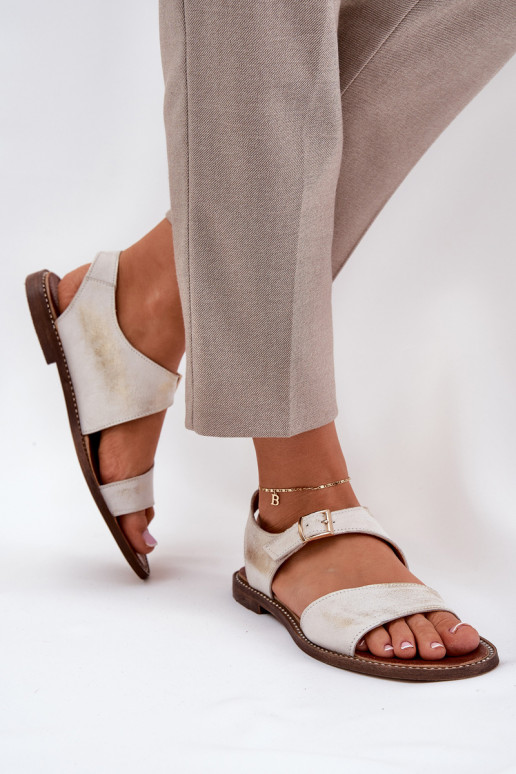 Oda Lygiapadės basutės moterims Zazoo 3014 aukso spalvos Przecierany Oda Lygiapadės basutės moterims Zazoo 3014 aukso spalvos Przecierany