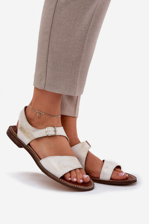 Oda Lygiapadės basutės moterims Zazoo 3014 aukso spalvos Przecierany Oda Lygiapadės basutės moterims Zazoo 3014 aukso spalvos Przecierany