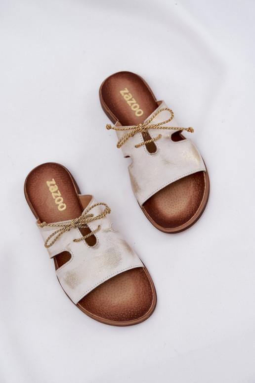 Odinės šlepetės Moteriškas su plačiais kulniukais Zazoo 3022 aukso spalvos Przecierany Odinės šlepetės Moteriškas su plačiais kulniukais Zazoo 3022 aukso spalvos Przecierany