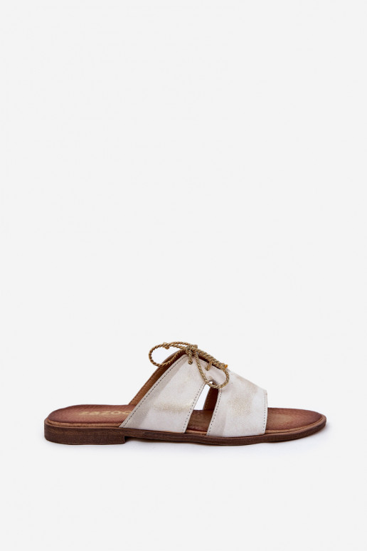 Odinės šlepetės Moteriškas su plačiais kulniukais Zazoo 3022 aukso spalvos Przecierany Odinės šlepetės Moteriškas su plačiais kulniukais Zazoo 3022 aukso spalvos Przecierany