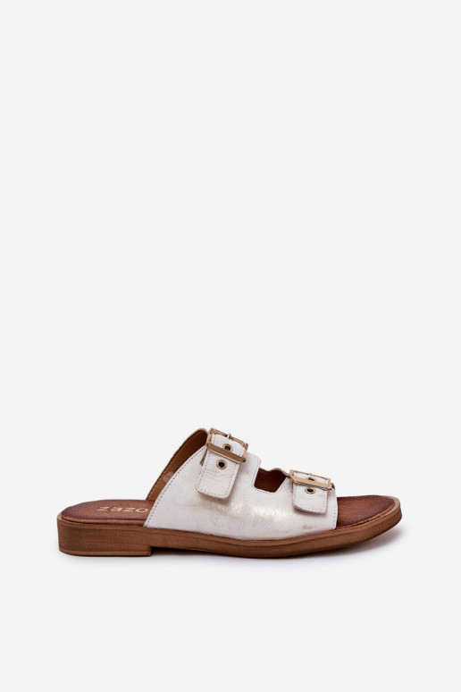 Oda lygiapadžiai Šlepetės su sagtimis Zazoo 3020 aukso spalvos Przecierany Oda lygiapadžiai Šlepetės su sagtimis Zazoo 3020 aukso spalvos Przecierany