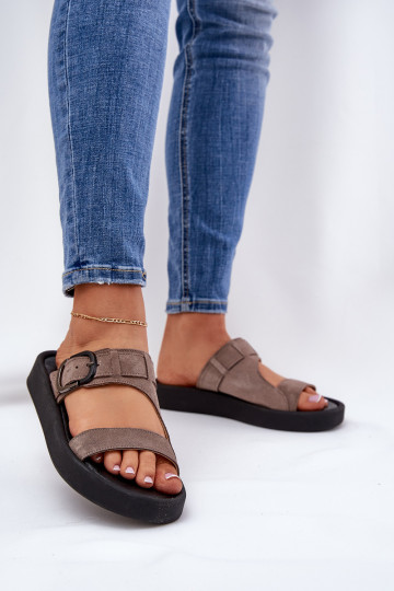 Moteriškos zomšinės šlepetės su platforma Zazoo 3024 rudos spalvos