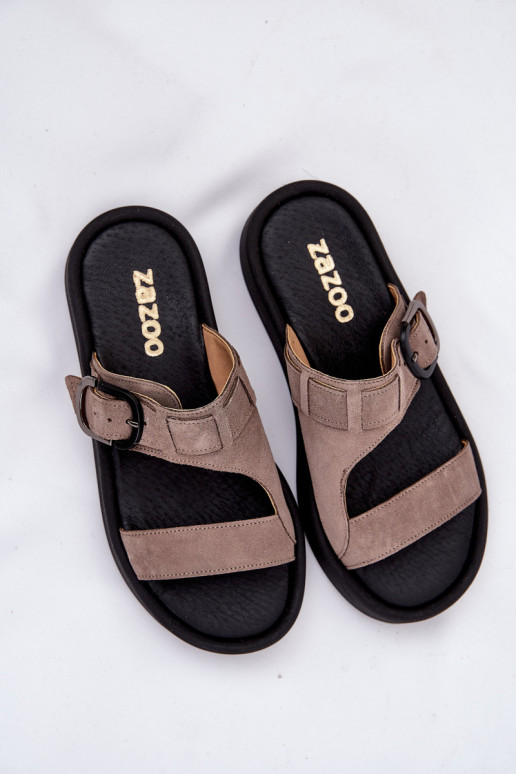 Moteriškos zomšinės šlepetės su platforma Zazoo 3024 rudos spalvos Moteriškos zomšinės šlepetės su platforma Zazoo 3024 rudos spalvos