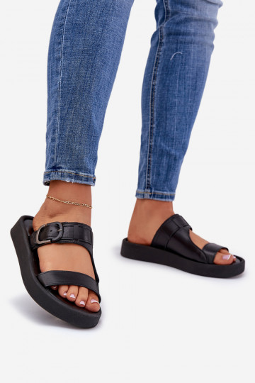 Odinės šlepetės Moteriškas su platforma Zazoo 3024 juodos spalvos