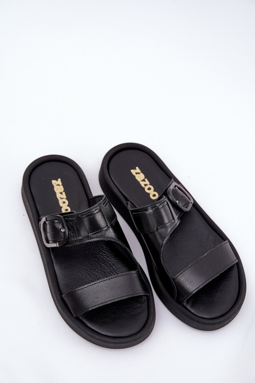 Odinės šlepetės Moteriškas su platforma Zazoo 3024 juodos spalvos Odinės šlepetės Moteriškas su platforma Zazoo 3024 juodos spalvos