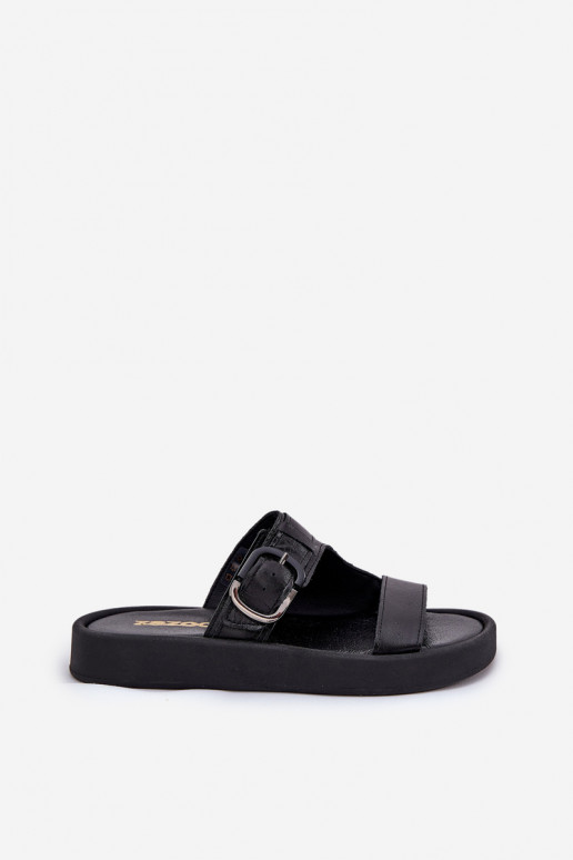 Odinės šlepetės Moteriškas su platforma Zazoo 3024 juodos spalvos Odinės šlepetės Moteriškas su platforma Zazoo 3024 juodos spalvos