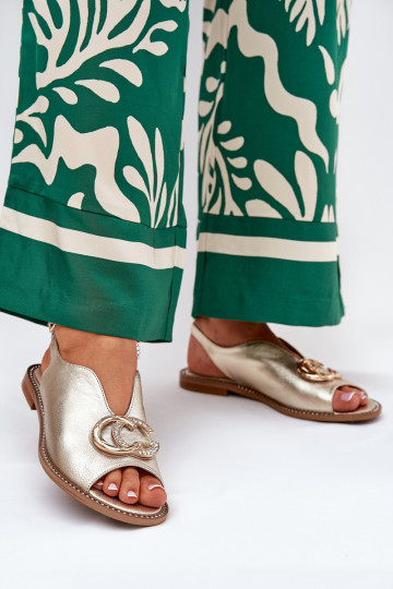 Moteriškos basutės su plačiais kulniukais su ornamentais Laura Messi 2865 aukso spalvos