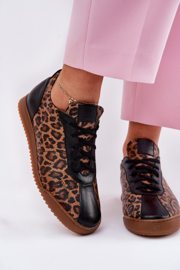 Odiniai moteriški sportiniai bateliai su leopardo kailio raštais Laura Messi 2935 rudos spalvos