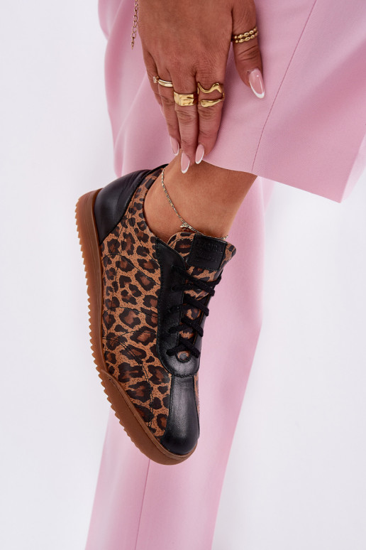 Oda sportiniai bateliai Moteriškas su leopardo kailio raštais Laura Messi 2935 rudos spalvos Oda sportiniai bateliai Moteriškas su leopardo kailio raštais Laura Messi 2935 rudos spalvos