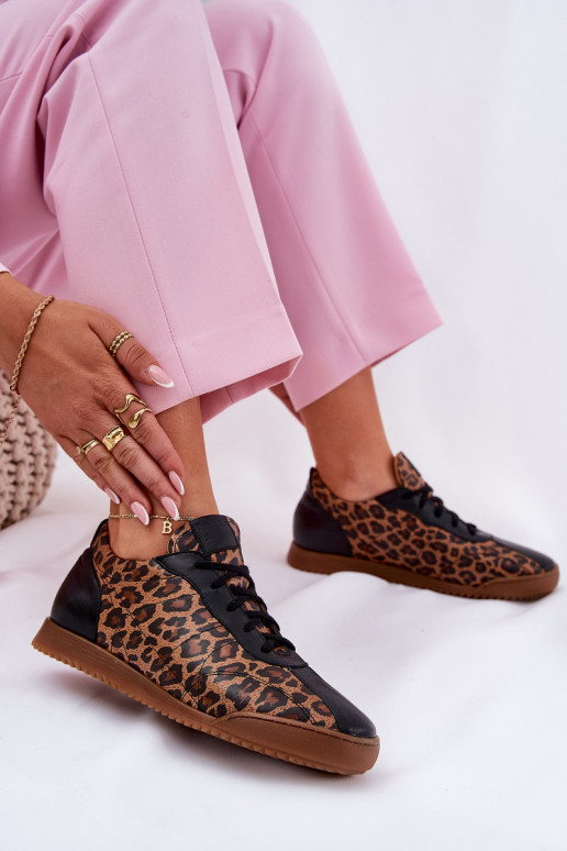 Oda sportiniai bateliai Moteriškas su leopardo kailio raštais Laura Messi 2935 rudos spalvos Oda sportiniai bateliai Moteriškas su leopardo kailio raštais Laura Messi 2935 rudos spalvos