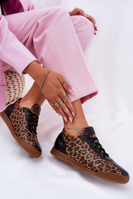 Oda sportiniai bateliai Moteriškas su leopardo kailio raštais Laura Messi 2935 rudos spalvos Oda sportiniai bateliai Moteriškas su leopardo kailio raštais Laura Messi 2935 rudos spalvos