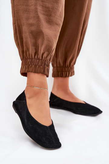 Zomšinės balerinos Moteriškas Big Star RR274080 juodos spalvos