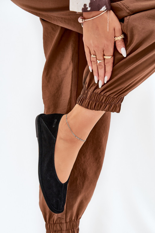 Zomšinės balerinos Moteriškas Big Star RR274080 juodos spalvos