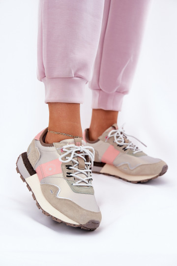 iš zomšos Sneakers modelio batai Moteriškas Big Star RR274243 HI-POLY SYSTEM pilka-rožinės spalvos