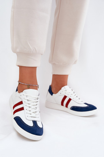 Zazoo N1068 Oda Žemas Sneakers modelio batai Moteriškas Baltos-tamsiai mėlynos spalvos