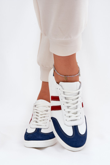 Zazoo N1068 Oda Žemas Sneakers modelio batai Moteriškas Baltos-tamsiai mėlynos spalvos 2