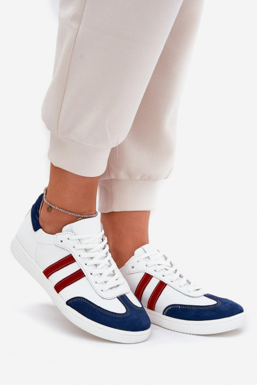 Zazoo N1068 Oda Žemas Sneakers modelio batai Moteriškas Baltos-tamsiai mėlynos spalvos Zazoo N1068 Oda Žemas Sneakers modelio batai Moteriškas Baltos-tamsiai mėlynos spalvos