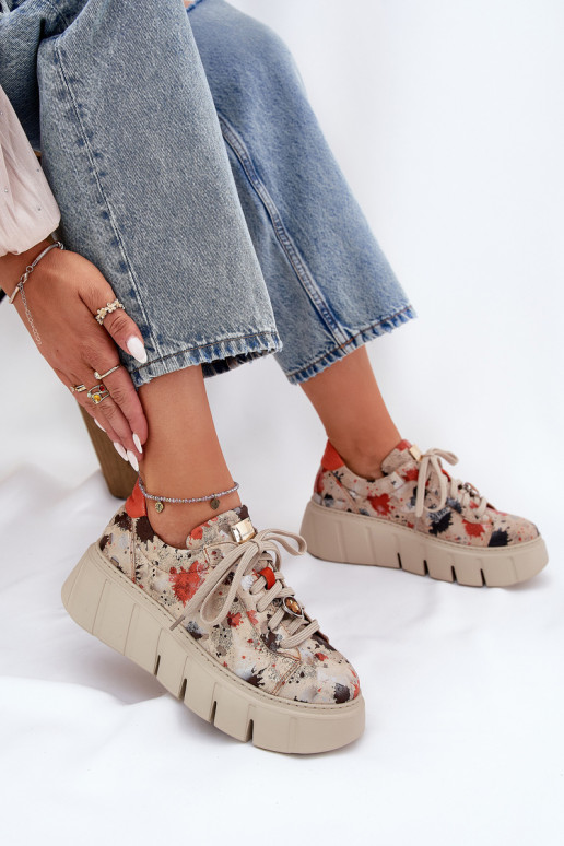 Oda Sneakers modelio batai su platforma Tai turiciejka 06891-18 smėlio spalvos