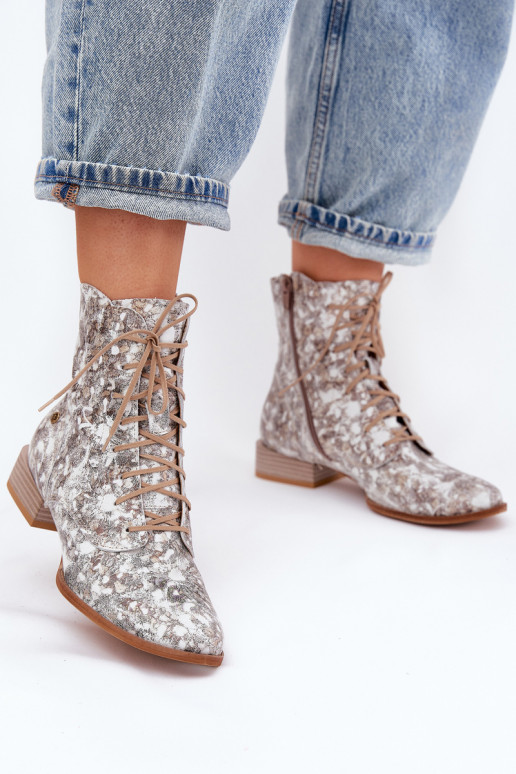 Oda Raštuotas Aulinukai su plačiais kulniukais Tai turiciejka 06391-25 smėlio spalvos