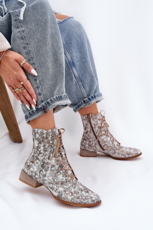 Oda Raštuotas Aulinukai su plačiais kulniukais Tai turiciejka 06391-25 smėlio spalvos