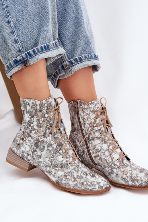 Oda Raštuotas Aulinukai su plačiais kulniukais Tai turiciejka 06391-25 smėlio spalvos