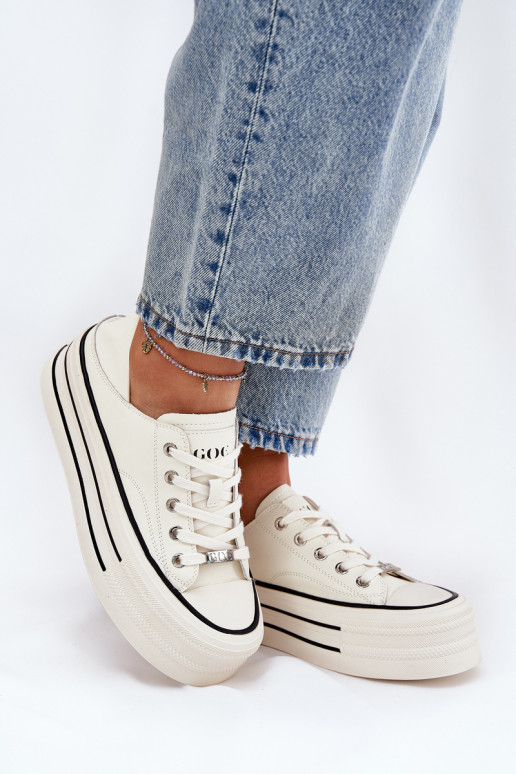 Oda Laisvalaikio bateliai su platforma GOE RR2N4106 baltos spalvos Oda Laisvalaikio bateliai su platforma GOE RR2N4106 baltos spalvos