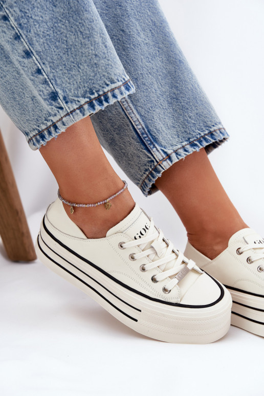 Oda Laisvalaikio bateliai su platforma GOE RR2N4106 baltos spalvos Oda Laisvalaikio bateliai su platforma GOE RR2N4106 baltos spalvos