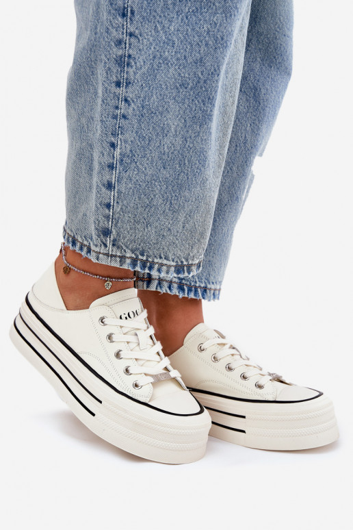 Oda Laisvalaikio bateliai su platforma GOE RR2N4106 baltos spalvos Oda Laisvalaikio bateliai su platforma GOE RR2N4106 baltos spalvos