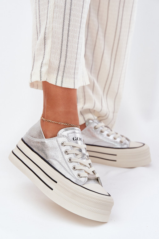 Oda Laisvalaikio bateliai su platforma GOE RR2N4108 sidabro spalvos Oda Laisvalaikio bateliai su platforma GOE RR2N4108 sidabro spalvos