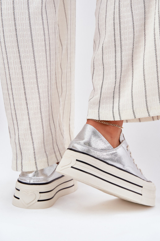 Oda Laisvalaikio bateliai su platforma GOE RR2N4108 sidabro spalvos Oda Laisvalaikio bateliai su platforma GOE RR2N4108 sidabro spalvos