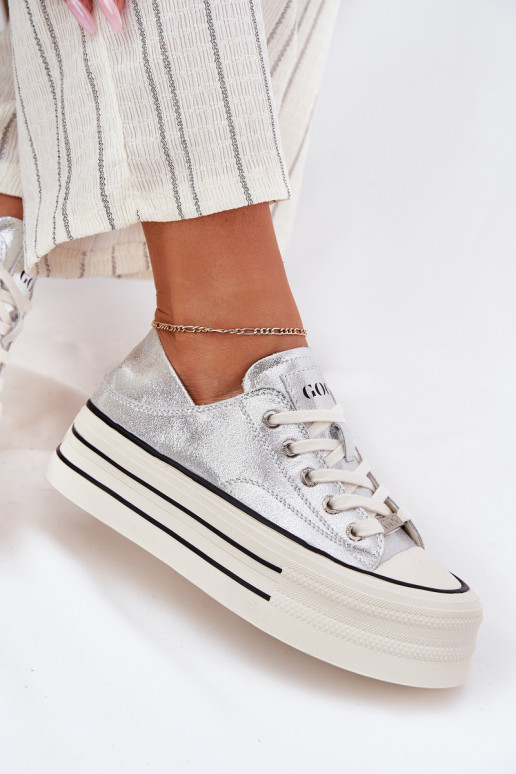 Oda Laisvalaikio bateliai su platforma GOE RR2N4108 sidabro spalvos Oda Laisvalaikio bateliai su platforma GOE RR2N4108 sidabro spalvos