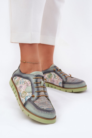 Odiniai moteriški raštuoti batai Tai turiciejka 06784-09 žalios spalvos 2