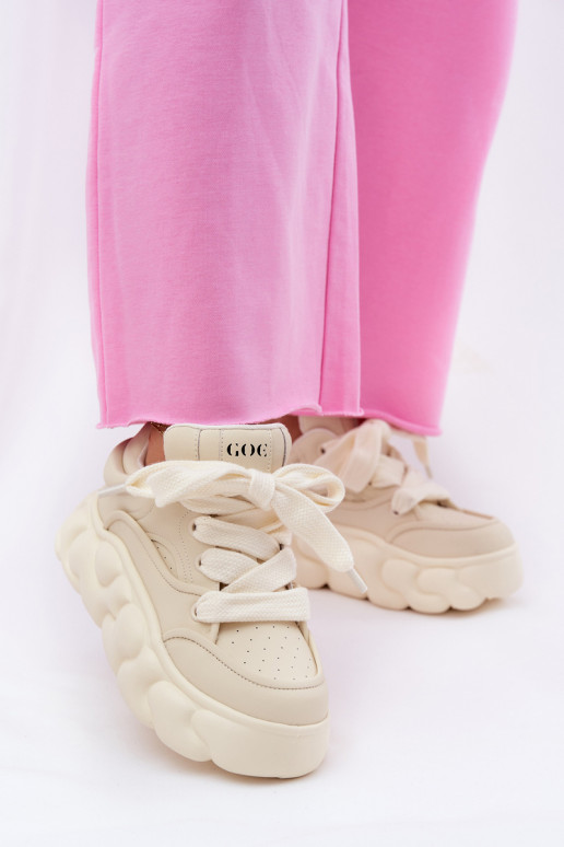 Oda Sneakers modelio batai Moteriškas su platforma GOE RR2N4043 smėlio spalvos Oda Sneakers modelio batai Moteriškas su platforma GOE RR2N4043 smėlio spalvos