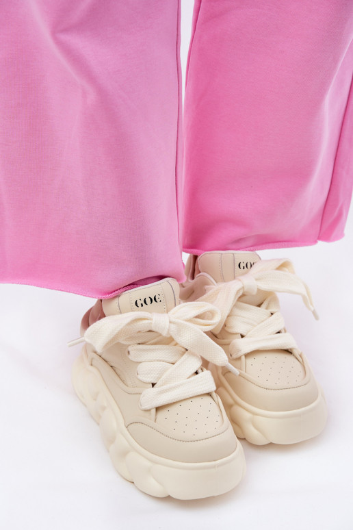 Oda Sneakers modelio batai Moteriškas su platforma GOE RR2N4043 smėlio spalvos Oda Sneakers modelio batai Moteriškas su platforma GOE RR2N4043 smėlio spalvos