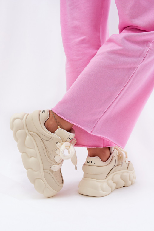 Oda Sneakers modelio batai Moteriškas su platforma GOE RR2N4043 smėlio spalvos Oda Sneakers modelio batai Moteriškas su platforma GOE RR2N4043 smėlio spalvos