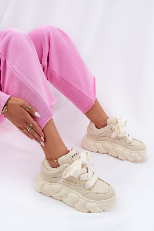 Oda Sneakers modelio batai Moteriškas su platforma GOE RR2N4043 smėlio spalvos Oda Sneakers modelio batai Moteriškas su platforma GOE RR2N4043 smėlio spalvos