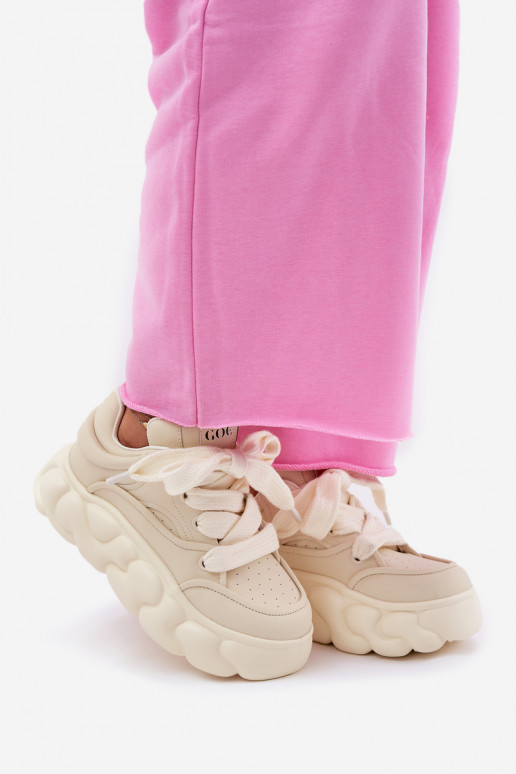 Oda Sneakers modelio batai Moteriškas su platforma GOE RR2N4043 smėlio spalvos Oda Sneakers modelio batai Moteriškas su platforma GOE RR2N4043 smėlio spalvos