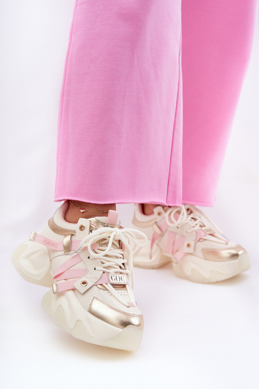 Oda Sneakers modelio batai Moteriškas su madingais masyviais padais GOE RR2N4031 smėlio spalvos