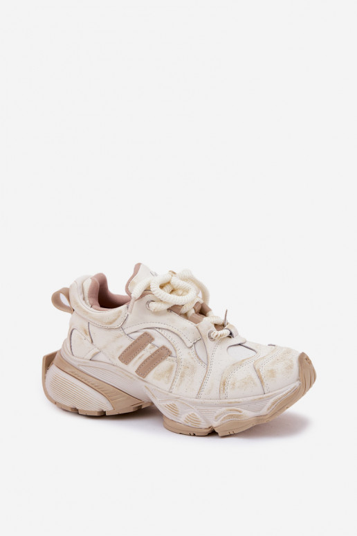 Oda Sneakers modelio batai Moteriškas GOE RR2N4037 smėlio spalvos Oda Sneakers modelio batai Moteriškas GOE RR2N4037 smėlio spalvos