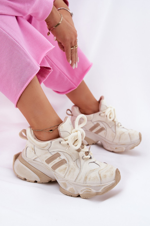 Oda Sneakers modelio batai Moteriškas GOE RR2N4037 smėlio spalvos Oda Sneakers modelio batai Moteriškas GOE RR2N4037 smėlio spalvos