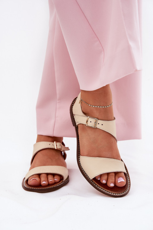 Oda Lygiapadės basutės moterims Zazoo 3014 smėlio spalvos Oda Lygiapadės basutės moterims Zazoo 3014 smėlio spalvos