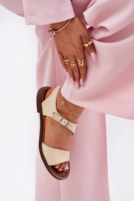 Oda Lygiapadės basutės moterims Zazoo 3014 smėlio spalvos Oda Lygiapadės basutės moterims Zazoo 3014 smėlio spalvos